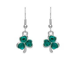 Silver Plated Green Stone Shamrock Drop Earrings - SPE310