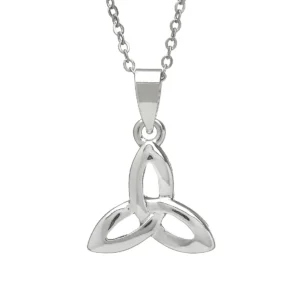 Silver triquetra pendant on a chain.