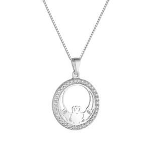 Sterling Silver CZ Round Claddagh Pendant - S47012