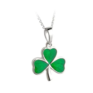Sterling Silver Green Enamel Shamrock Pendant - S4619