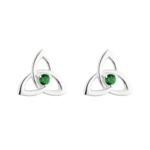 Trinity Knot Green Crystal Stud Earrings - Sterling Silver - S33767