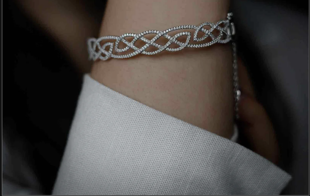 Sterling Silver Interlaced CZ Bangle - BB62 - Image 2