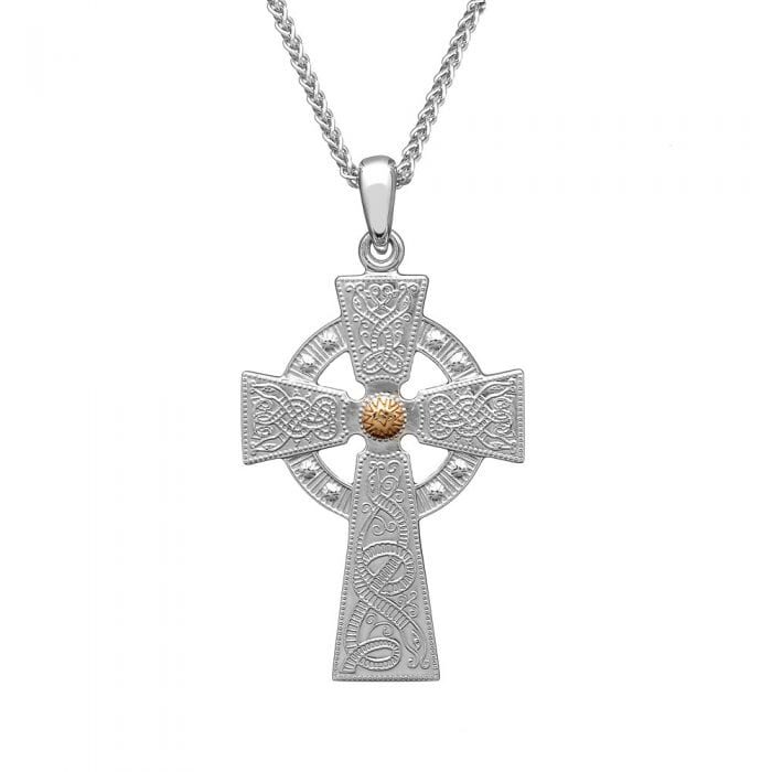 A cross with a gold bead on it's side.