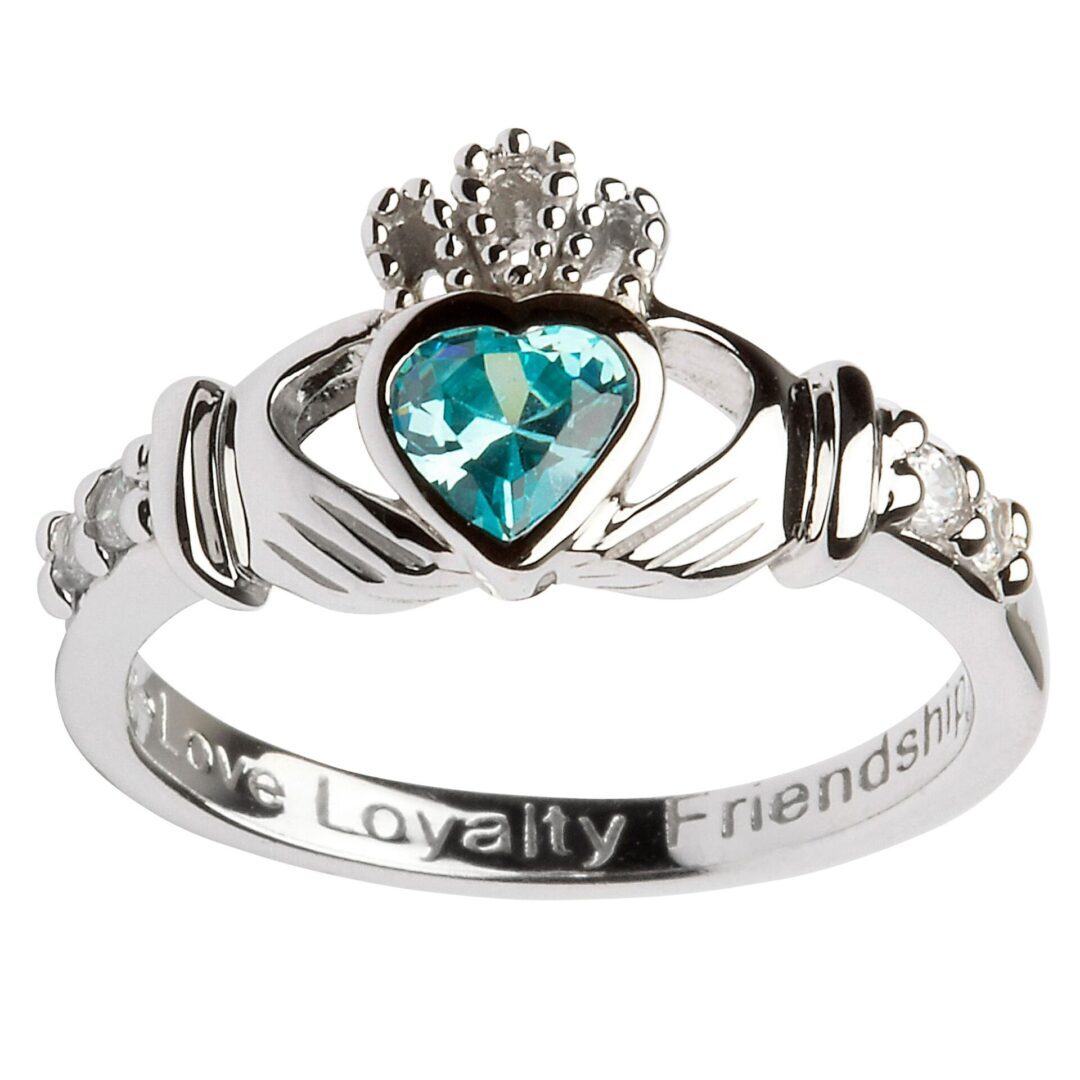 A claddagh ring with the words " always loyalty friendship ".