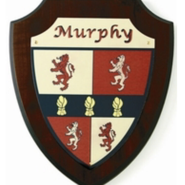 A wooden shield with the name of murphy on it.