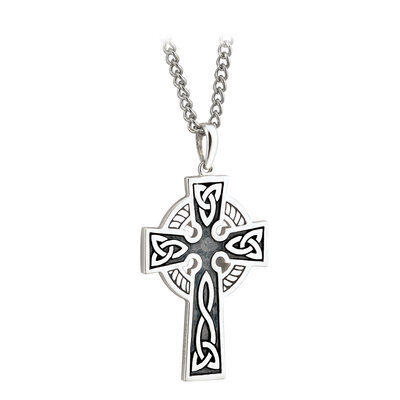 A cross with a celtic design on it.