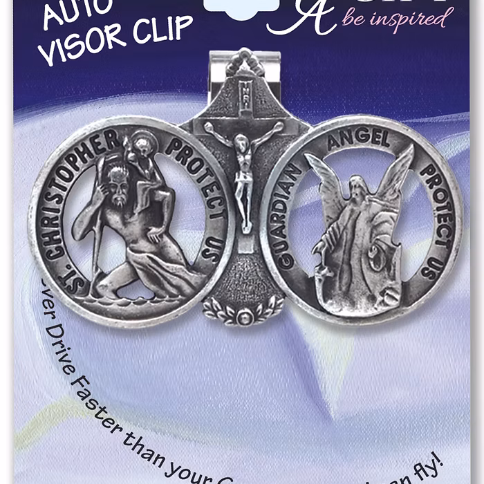 Double Visor Clip - St Christopher : Guardian Angel KVC 104