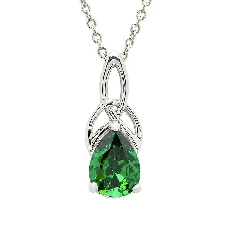 Drop Green CZ Trinity Knot Necklace - SP2446