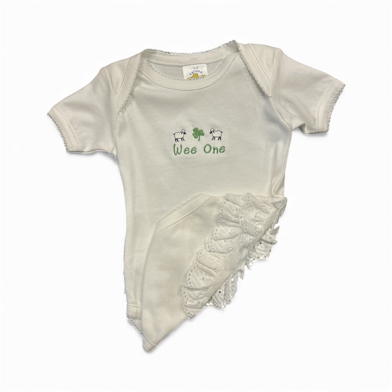 Embroidered Wee One Onesie with Ruffles - Girl