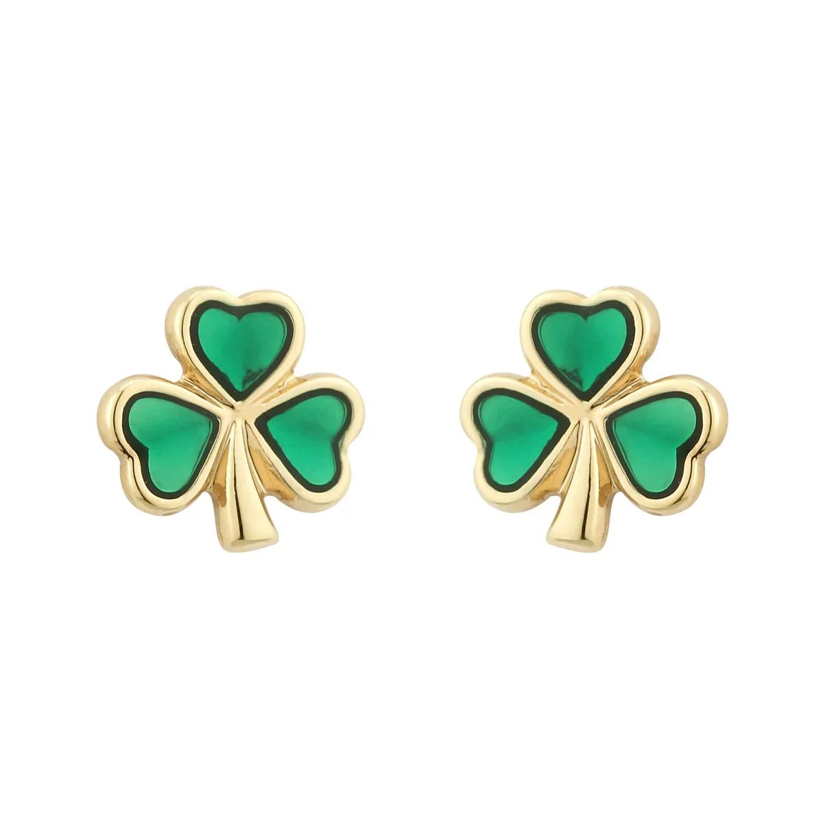 Gold Plated Enamel Shamrock Stud Earrings - S3110