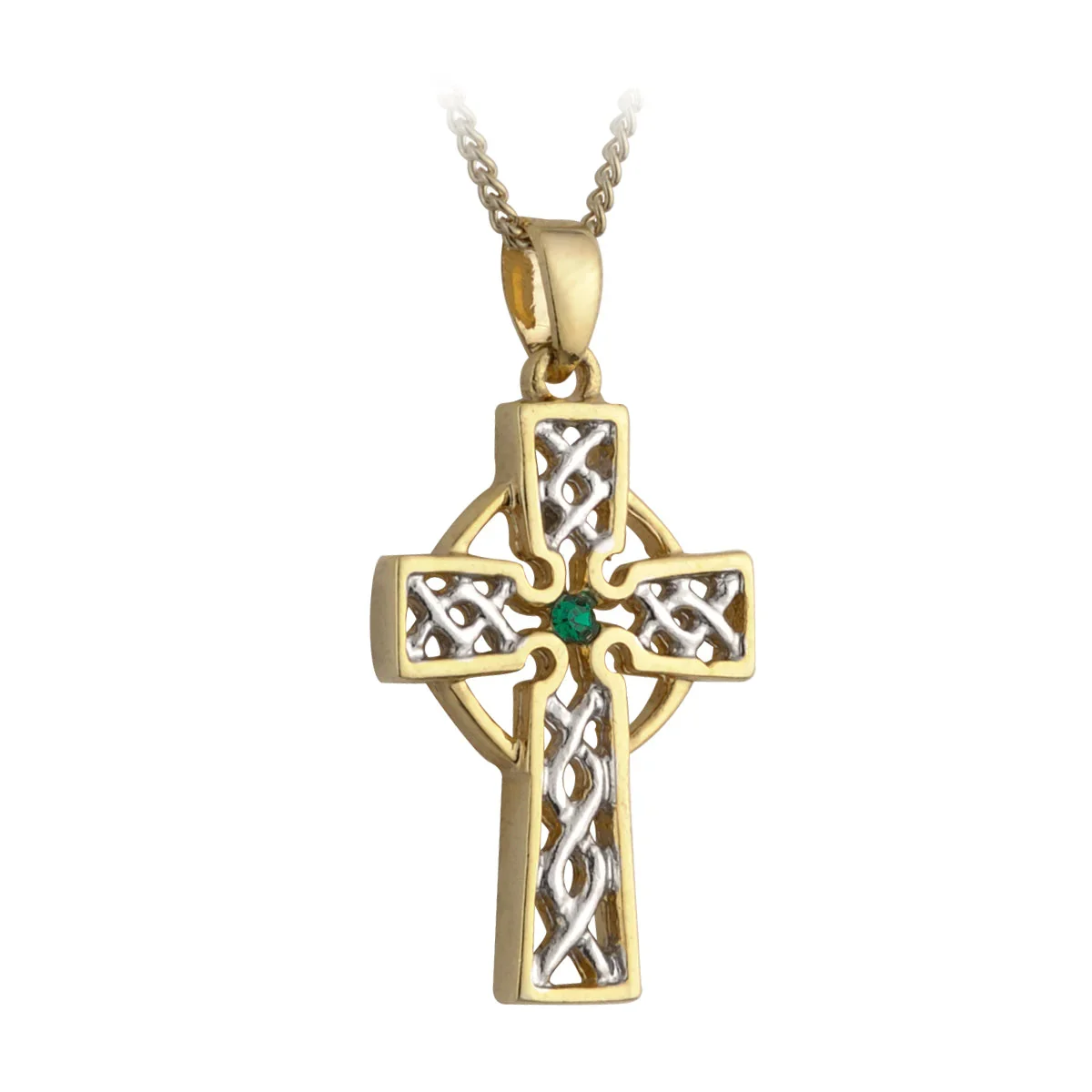 Gold Plated Green Crystal Celtic Cross Pendant - S44698
