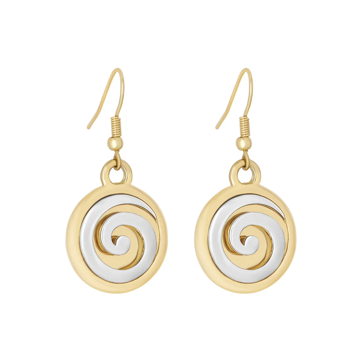 Gold Plated Two Tone Spiral Drop Earrings - S34372