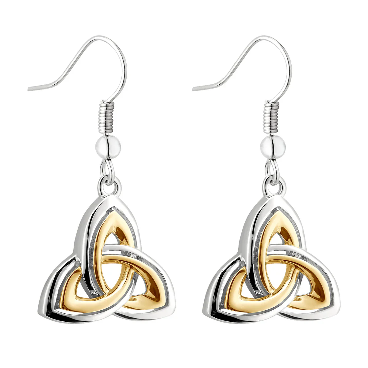Gold Plated Two Tone Trinity Knot Drop Earrings - S34046