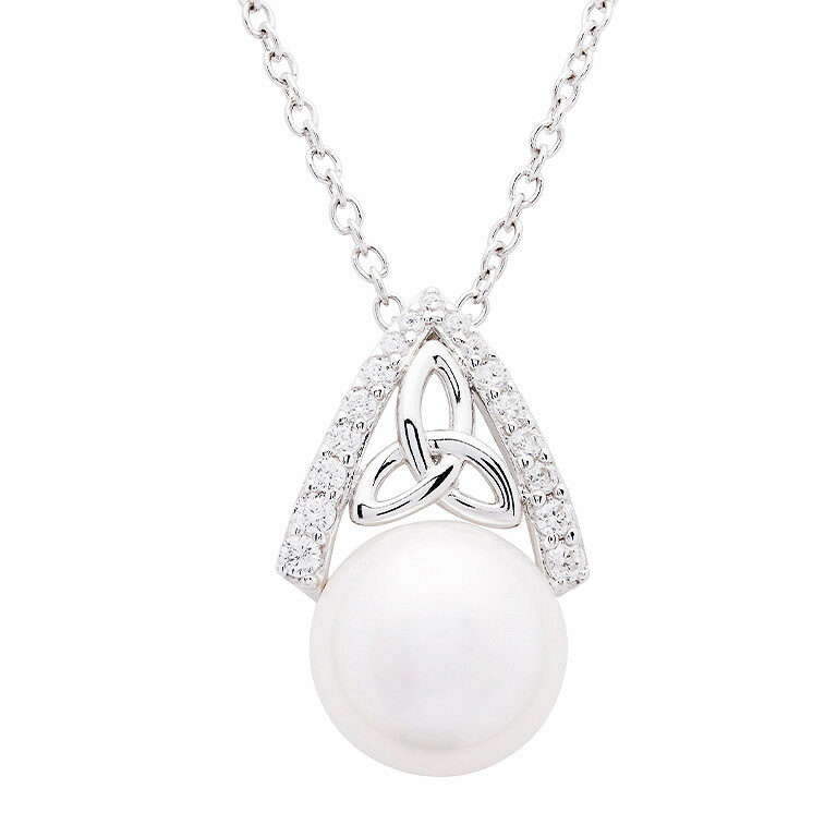 Intricate Sterling Silver Pearl Trinity Knot Pendant- SP2291