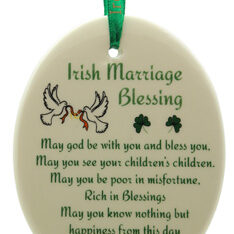 A ceramic ornament with the words " irish marriage blessing ".