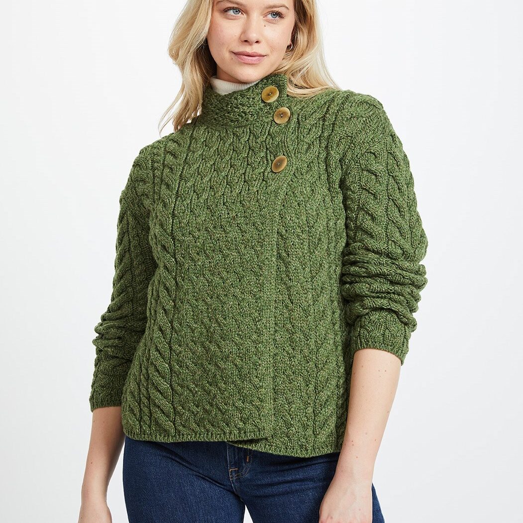 Ladies Super Soft Merino Wool 3 Button Cardigan - Meadow Green