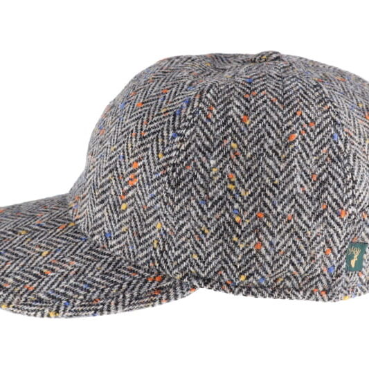 Mucros Baseball Cap - Black and White Herringbone 1