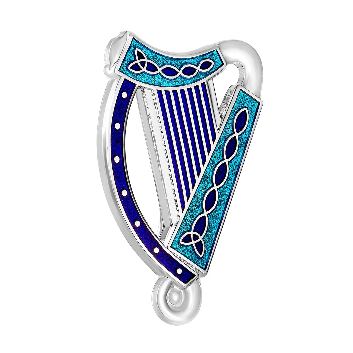 Rhodium Plated Book of Kells Blue Enamel Harp Brooch - S10002B
