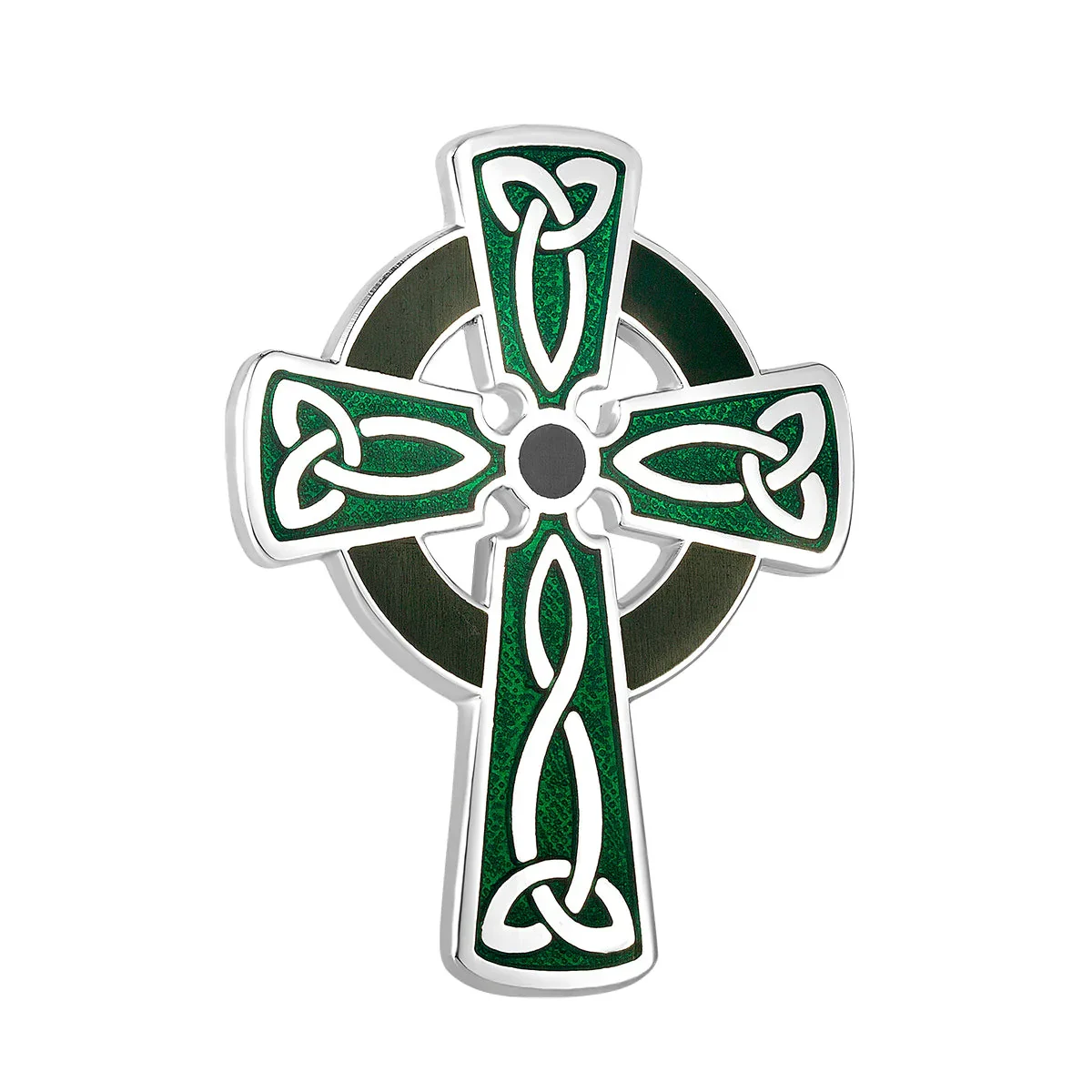 Rhodium Plated Book of Kells Enamel Celtic Cross Brooch - S10003B