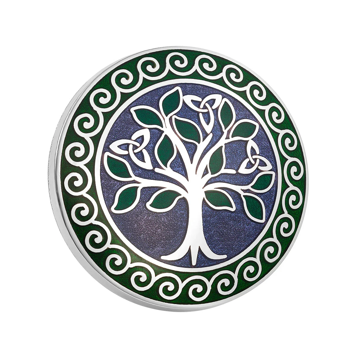 Rhodium Plated Book of Kells Enamel Tree of Life Brooch - S10006B