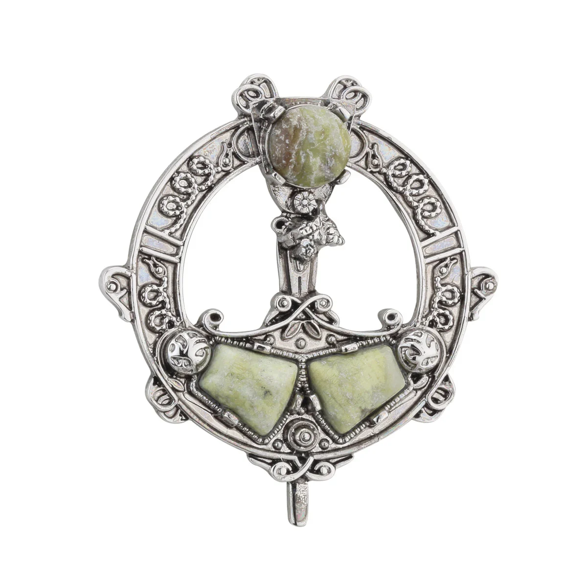 Rhodium Plated Connemara Marble Tara Brooch - S1978