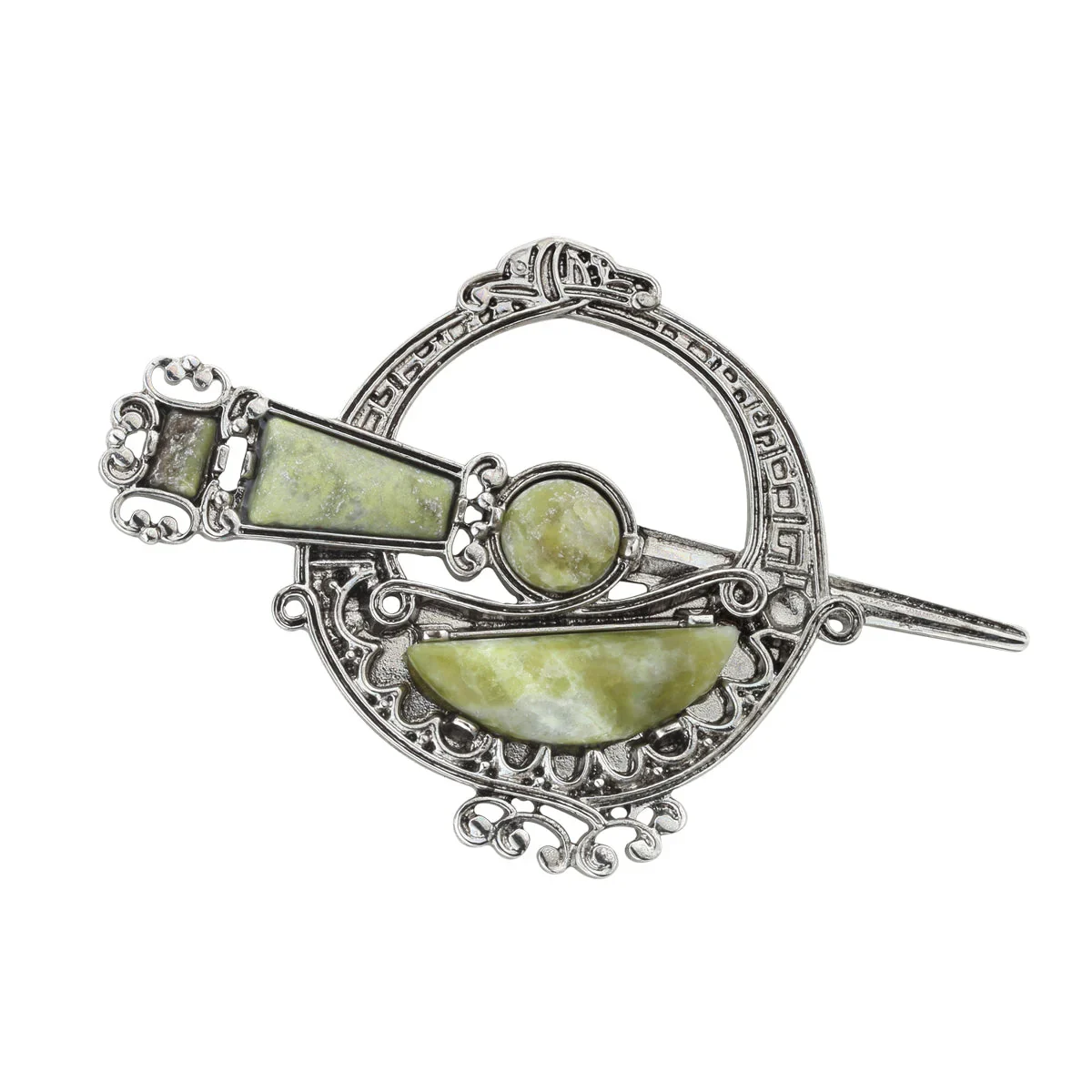 Rhodium Plated Connemara Marble Tara Brooch - S1979