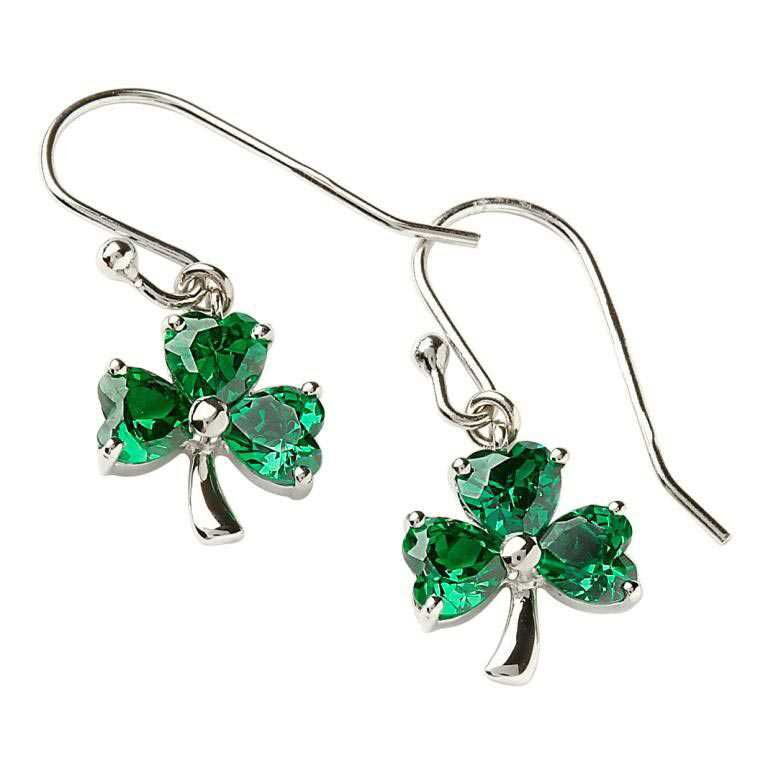 A pair of green earrings with four leaf clover.