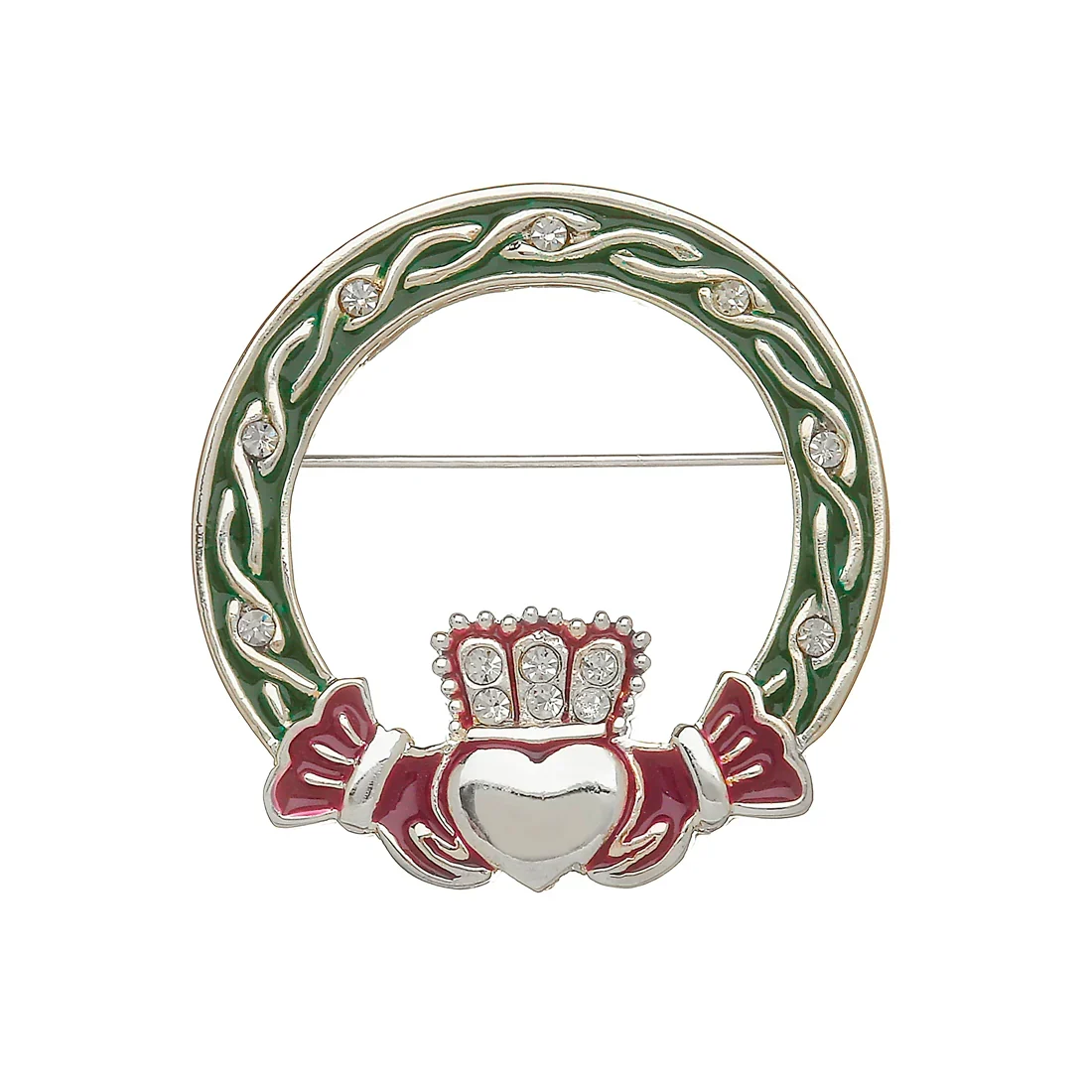 Silver Plated Enamel Claddagh Brooch - DB111
