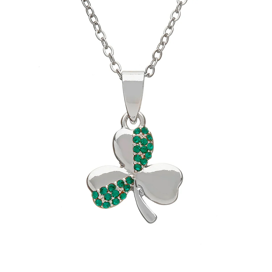 Silver Plated Green CZ Shamrock Pendant - SPP312