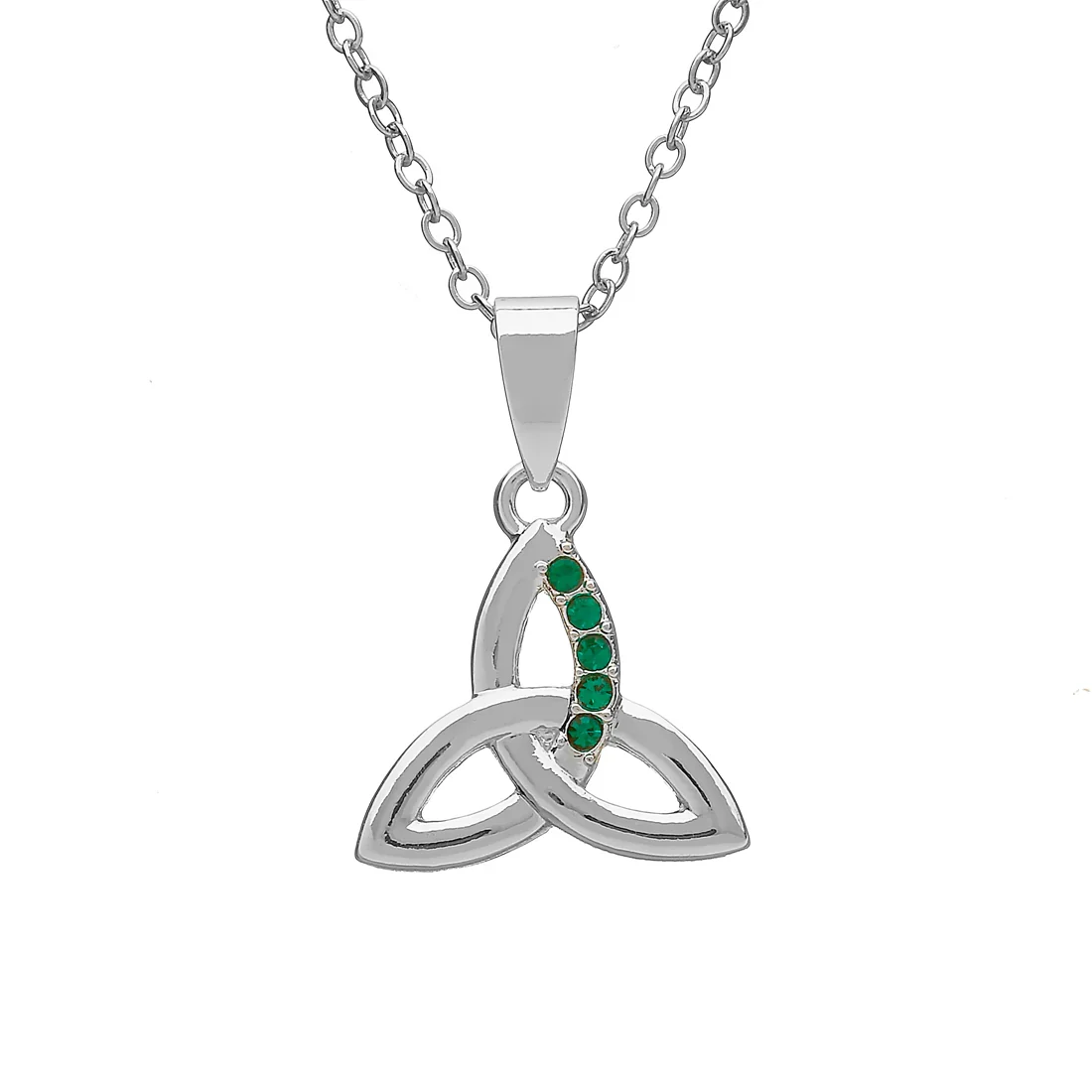 Silver Plated Green CZ Trinity Knot Pendant - SPP313
