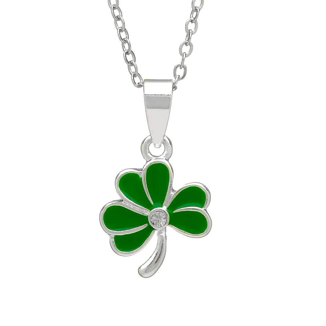 Silver Plated Green Enamel Shamrock Pendant - SPP100