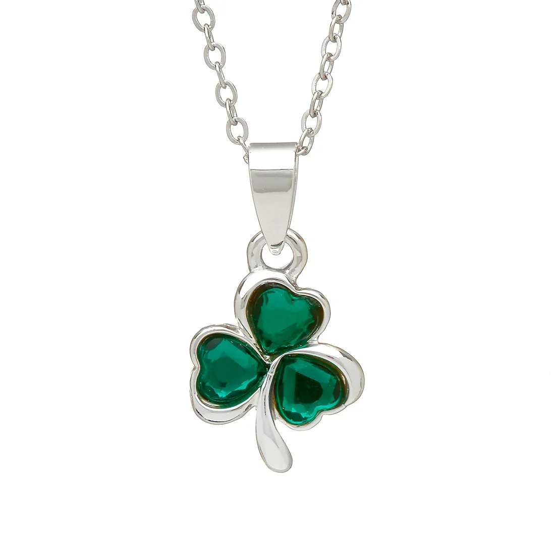 Silver Plated Green Stone Shamrock Pendant - SPP310