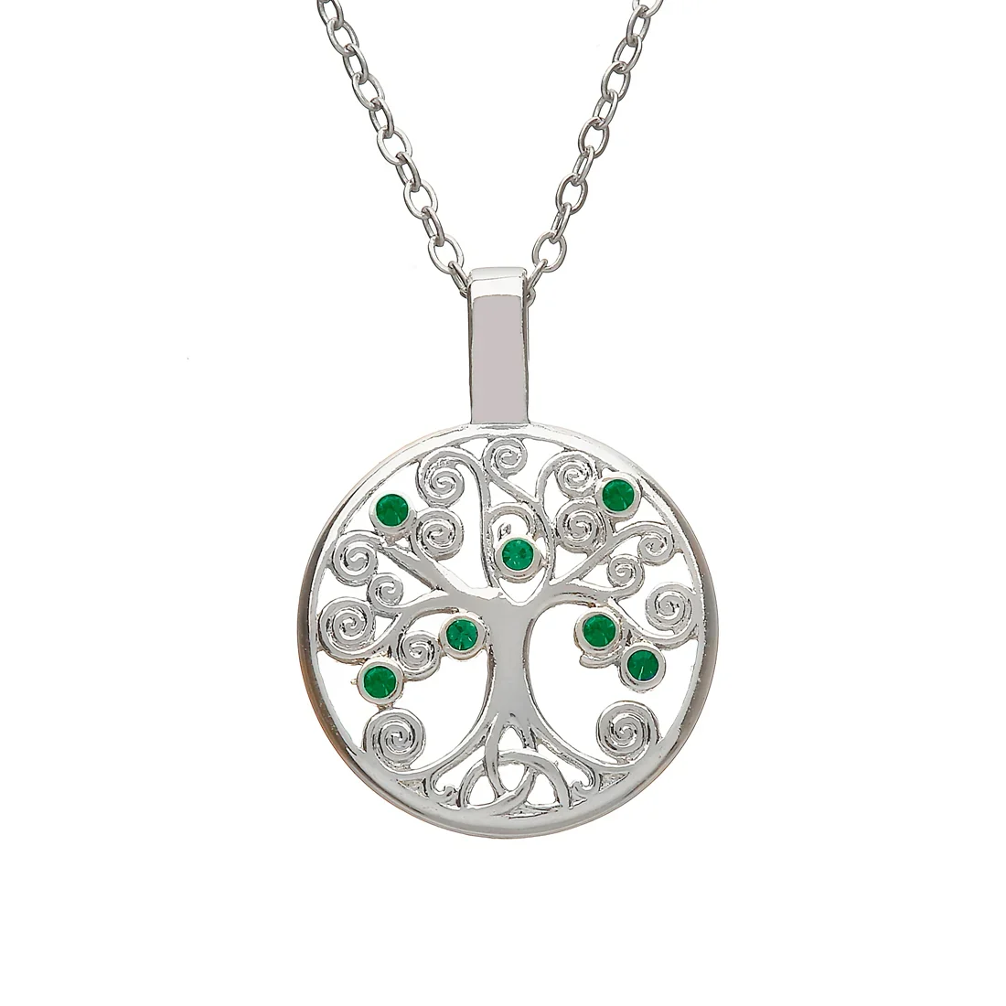 Silver Plated Tree of Life Pendant with Green CZ - SPP401