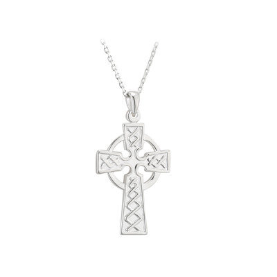 A cross is shown with the outline of a celtic knot.