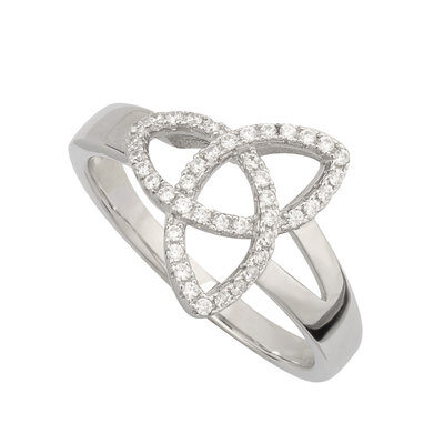 A diamond ring with an intricate design.