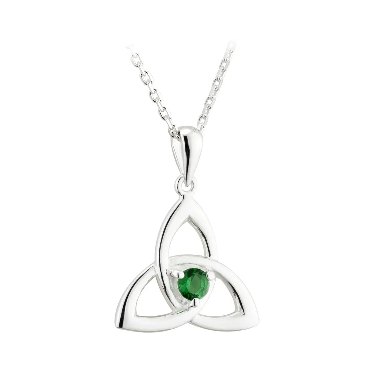 Sterling Silver Green Crystal Trinity Knot Pendant - S46130.jpg