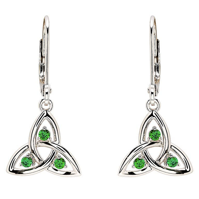 Sterling Silver Green Cubic Zirconia Trinity Knot Drop Earrings - SE005SH