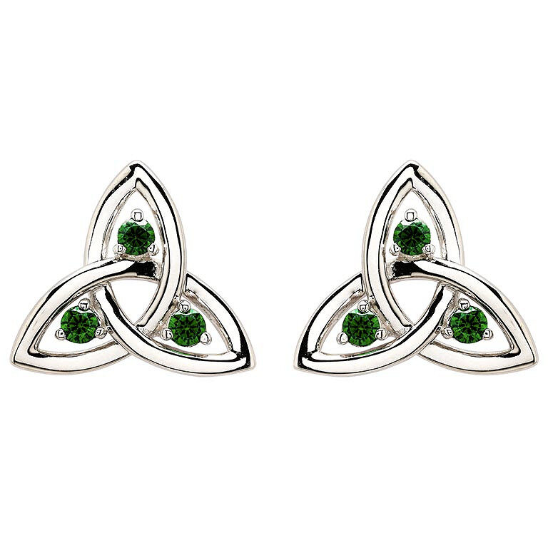 Sterling Silver Green Cubic Zirconia Trinity Knot Stud Earrings - SE004SH