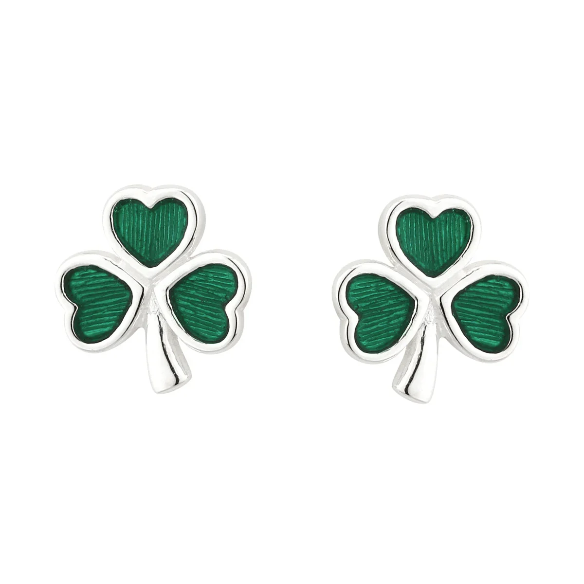 Sterling Silver Green Enamel Shamrock Stud Earrings - S3147.jpg