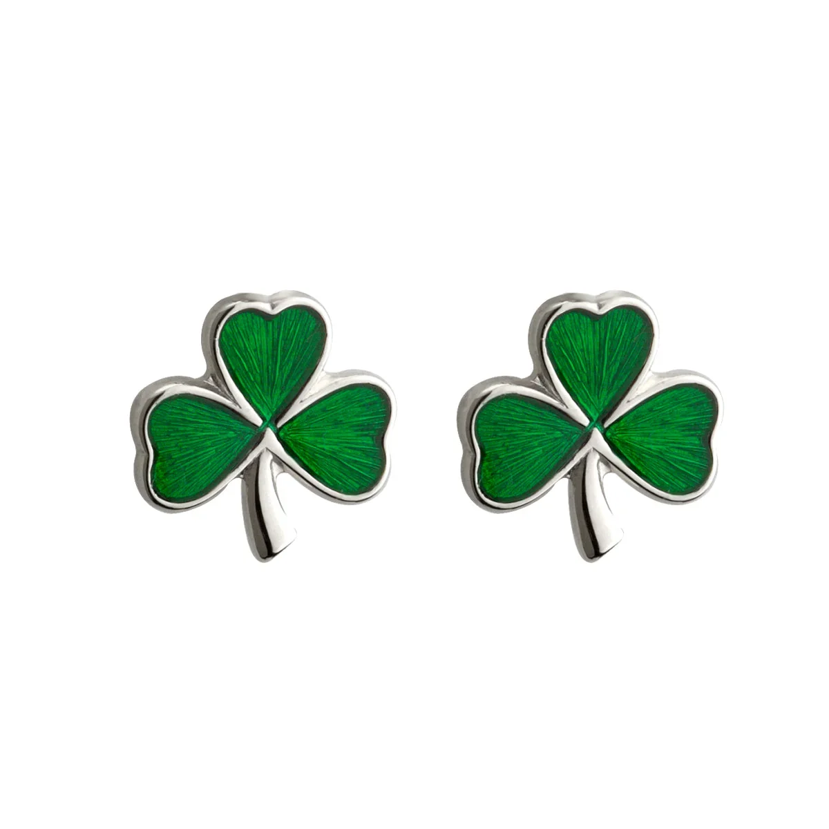 Sterling Silver Green Enamel Shamrock Stud Earrings Small - S3255.jpg