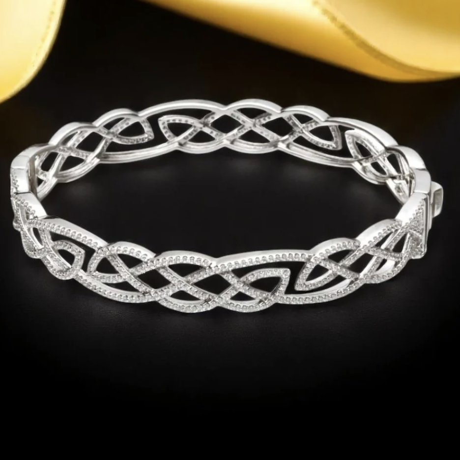 Sterling Silver Interlaced CZ Bangle - BB62