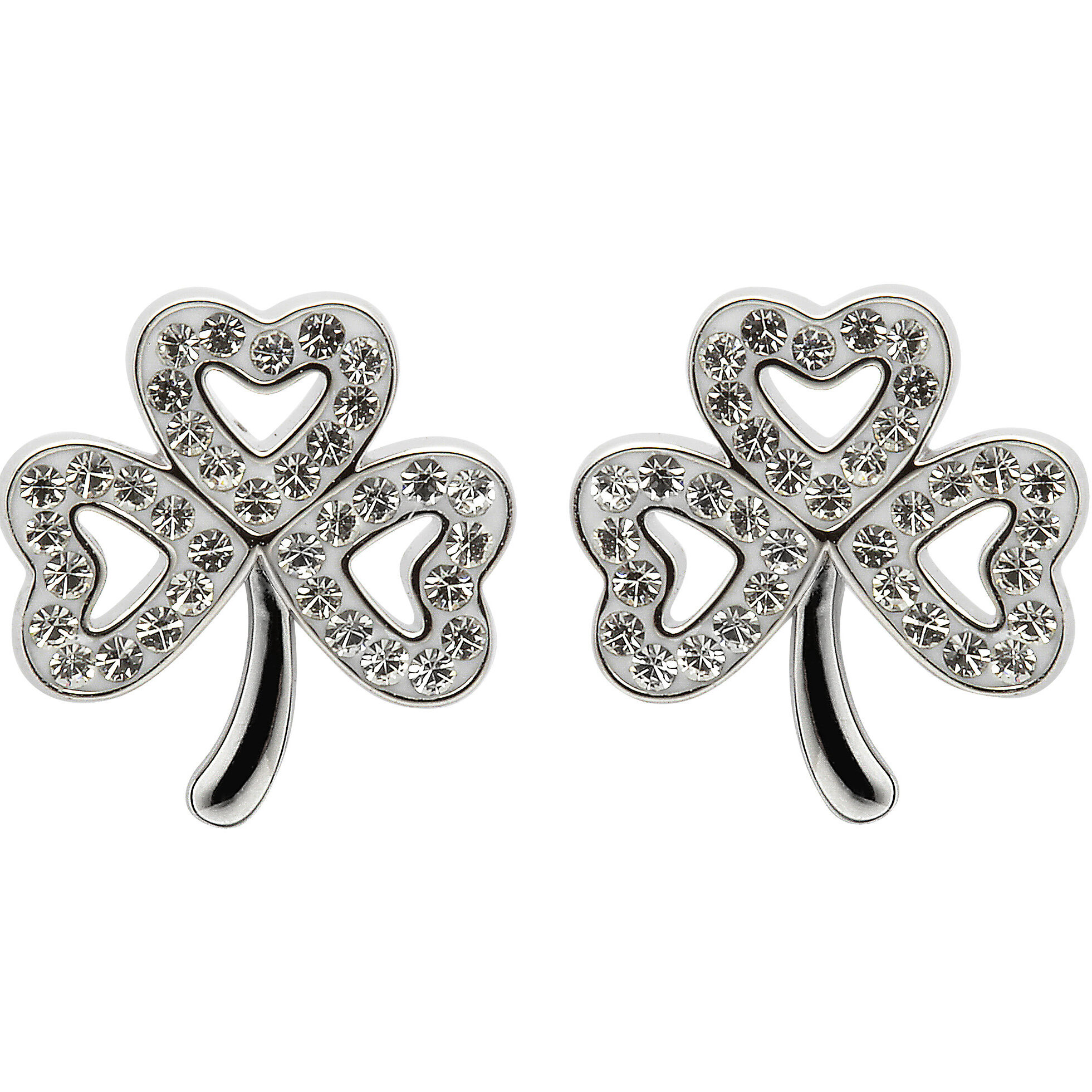 Sterling Silver Shamrock Stud Earrings Adorned With Swarovski Crystals - SW51