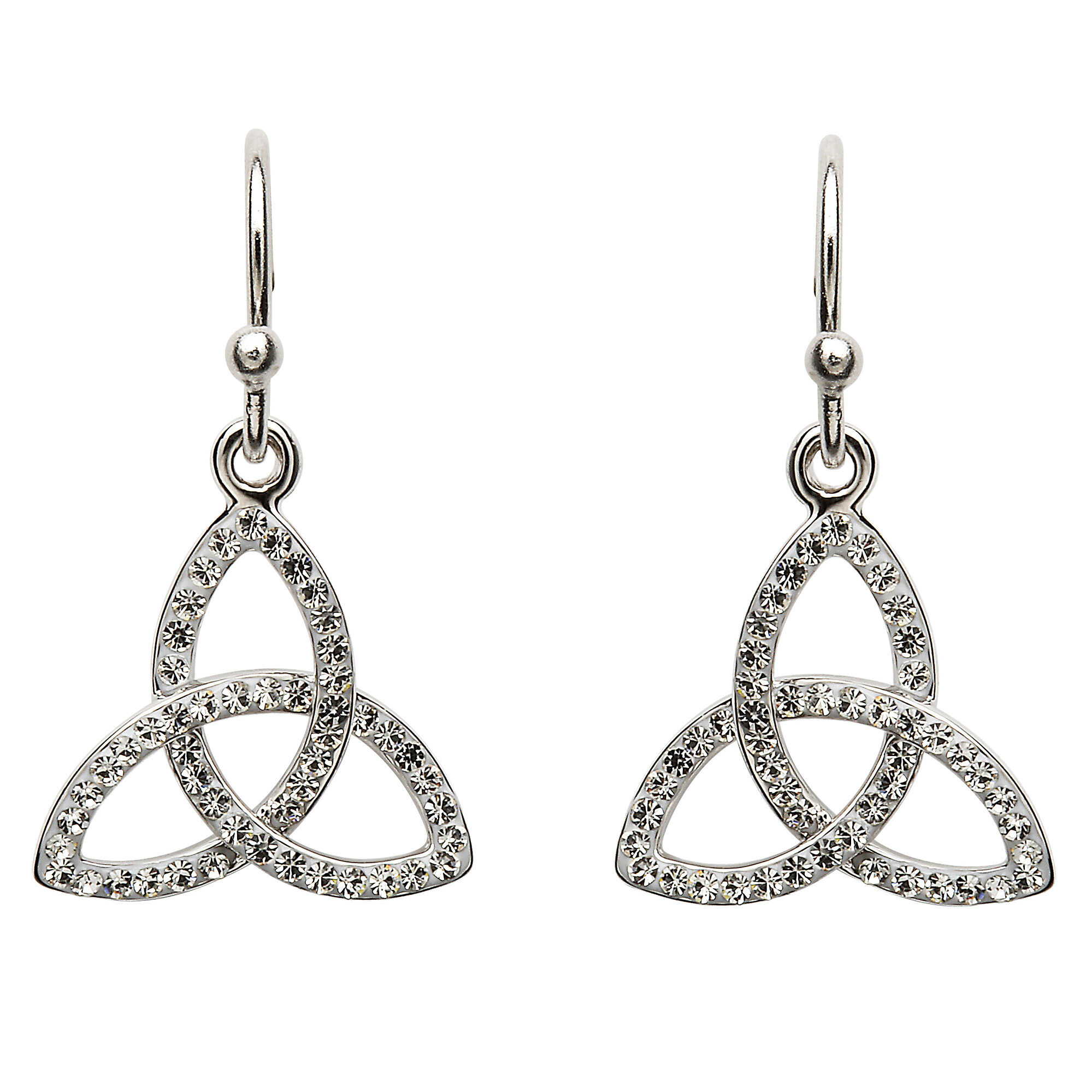 Sterling Silver Trinity Knot Drop Earrings Adorned With Swarovski Crystals ( Large) - SW7