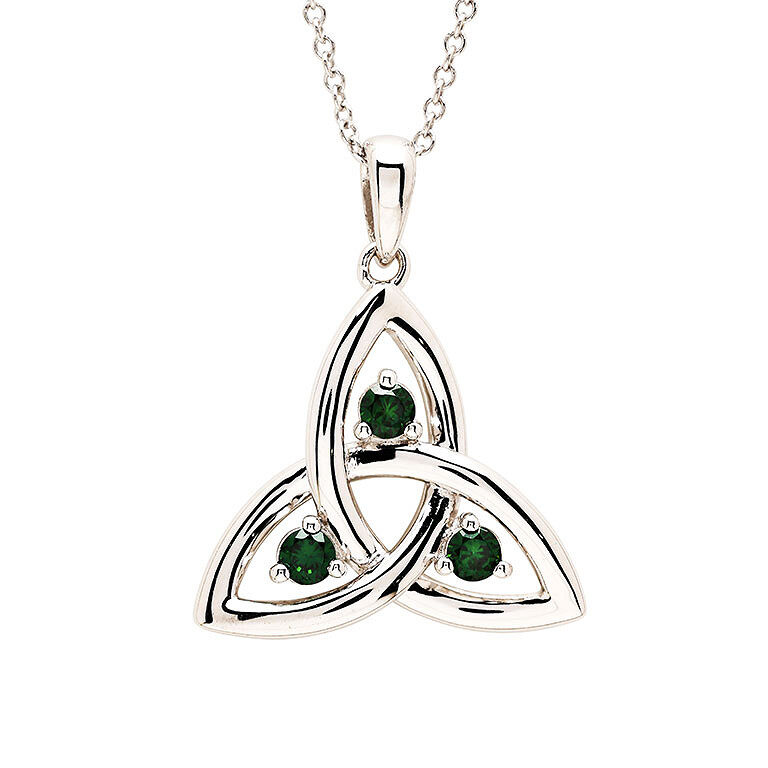 Sterling Silver with Green Cubic Zirconia Trinity Knot Necklace - SP007SH