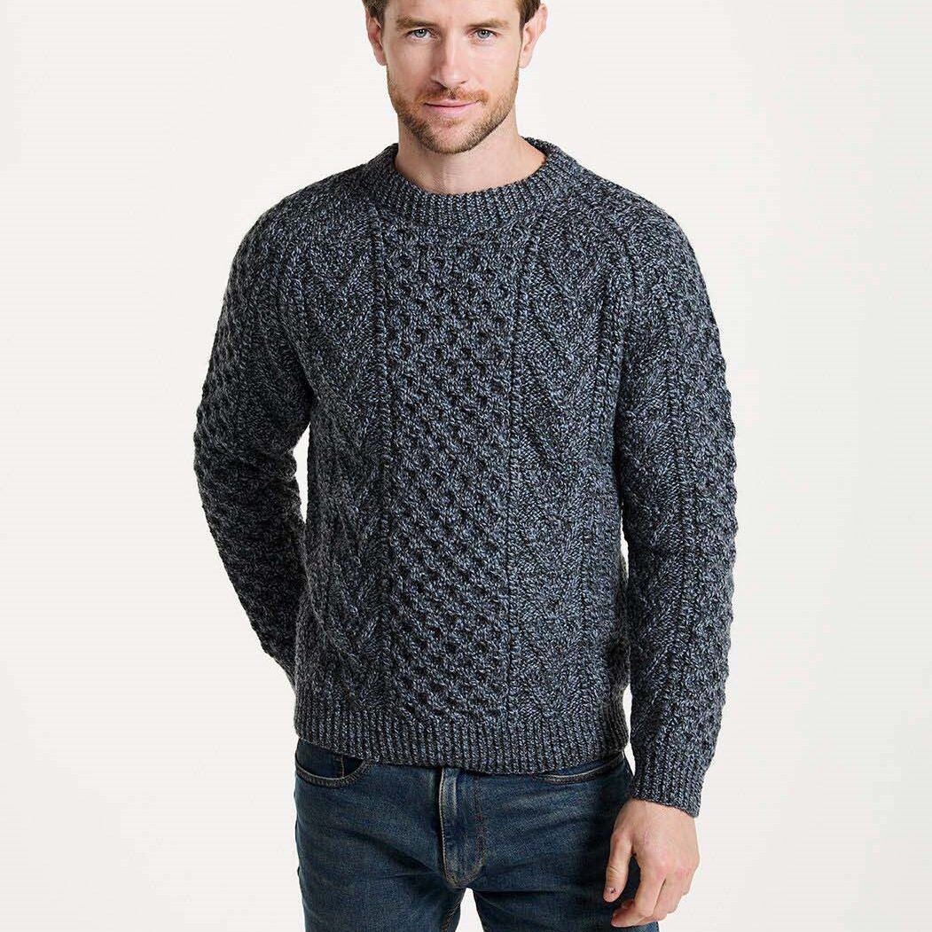Traditional Hand Knit Merino Wool Aran Sweater- Charcoal S157672