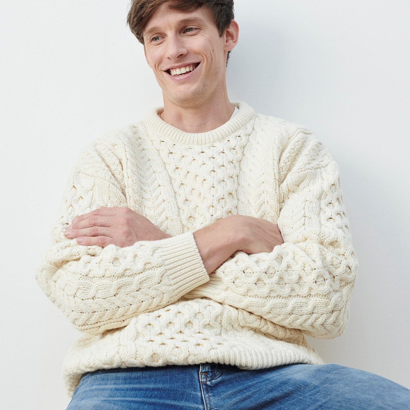 Traditional Merino Wool Aran Sweater- White 2