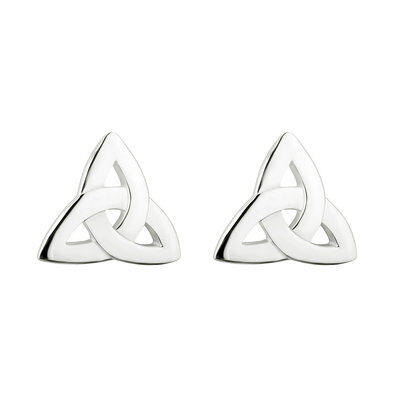 A pair of silver earrings with triangles